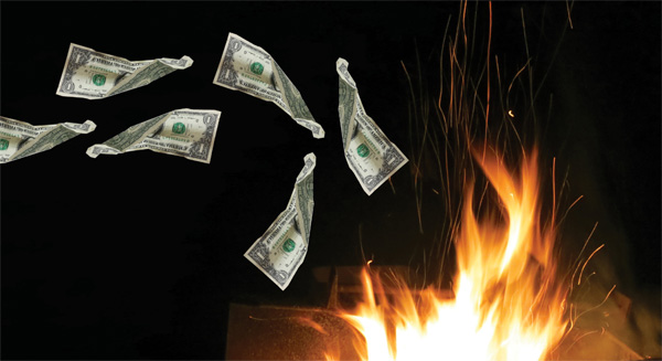 money on fire