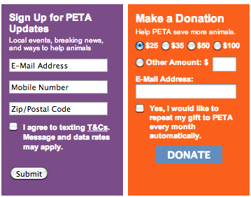 These two PETA forms would be good to test conversion rates on